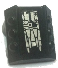 LEGO part Brick, Modified 2 x 2 No Studs, Sloped with 6 Side Pistons Raised with Silver Armor Plates, Rivets, and Nozzles Pattern (Sticker) - Sets 8104 / 8108 (30603pb12)