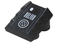 LEGO part Brick, Modified 2 x 2 No Studs, Sloped with 6 Side Pistons Raised with Silver Dot, Bar Code, and Circle Pattern (Sticker) - Sets 7702 / 7703 / 7711 30603pb19