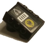 LEGO part Stein, Modificato 2 x 2 Senza Studs, Inclinato con 6 Side Pistons Raised con Wires, Grille e Agents Dr. Inferno Logo Pattern (Adesivo) - Set 8633 30603pb23
