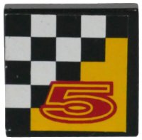 LEGO part Piastrella 2 x 2 with Red Number 5 on Yellow and Checkered Background Pattern (Sticker) - Set 8225 3068pb0003