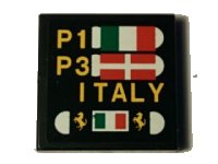 LEGO part Piastrella 2 x 2 con Motivo Tabellone Pit con Bandiere Italiana e Danese, 'P1', 'P3', 'ITALY' e Loghi Ferrari (Adesivo) - Set 40194 3068pb0897