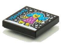 LEGO part Tile 2 x 2 with BeatBit Album Cover - Girl with Dark Azure Hair, Magenta Dress and White Stars Pattern 3068pb1555