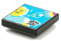 LEGO part Piastrella 2 x 2 with BeatBit Album Cover - Minifigure Sweating in Striped Shirt with Sun Pattern 3068pb1556