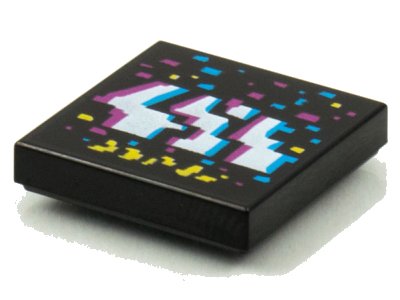 LEGO part Tile 2 x 2 with BeatBit Album Cover - Dark Azure, White, Magenta and Yellow Jagged Stripes and Rectangles Pattern (3068pb1580)