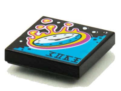 LEGO part Tile 2 x 2 with BeatBit Album Cover - Clock Reentering Atmosphere Pattern (3068pb1597)
