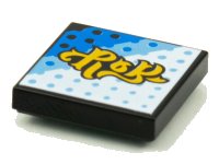 LEGO part Tile 2 x 2 with BeatBit Album Cover - Yellow Title on White, Bright Light Blue and Blue Background with Dot Grid Pattern 3068pb1610