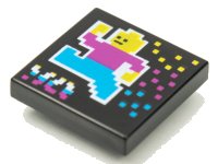 LEGO part Tile 2 x 2 with BeatBit Album Cover - Pixelated Minifigure and Squares Pattern 3068pb1631