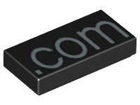 LEGO part Tile 1 x 2 with Silver '.com' Pattern 3069pb0228