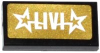 LEGO part Tile 1 x 2 with 'LIVI' and 2 Stars on Gold Background Pattern (Sticker) - Set 41106 3069pb0444