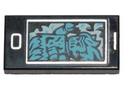 LEGO part Tile 1 x 2 with Cell Phone / Smartphone and Medium Azure Ghost Pattern (3069pb0724)