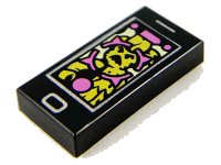 LEGO part Fliese 1 x 2 mit Mobiltelefon / Smartphone mit Hellrot Orange Geist und Dunkelrosa Display Muster 3069pb0794
