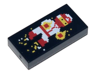 LEGO onderdeel Tile 1 x 2 with Pixelated Red and White Ninja with Hands on Fire Pattern (3069pb0878)