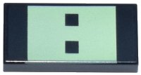 LEGO part Tile 1 x 2 with Yellowish Green Rectangle with 2 Squares Pattern 3069pb1227