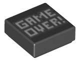 LEGO part Tile 1 x 1 with White Pixelated 'GAME OVER!' with Dark Silver Outline Pattern 3070pb231