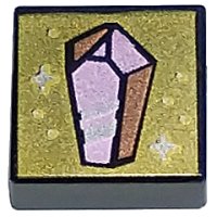 LEGO part Tile 1 x 1 with Metallic Pink and Copper Crystal on Gold Background with Sparkles Pattern 3070pb275
