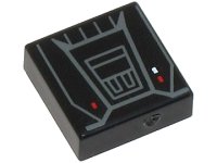 LEGO part Tile 1 x 1 with SW Moff Gideon Jet Pack with Dark Bluish Gray Lines and Trapezoids and Red and White Rectangles Pattern 3070pb359