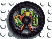 LEGO onderdeel Technic, Schijf 5 x 5 - RoboRider Talisman Wiel, Toxic Vorm met Robot Patroon 32357pb01