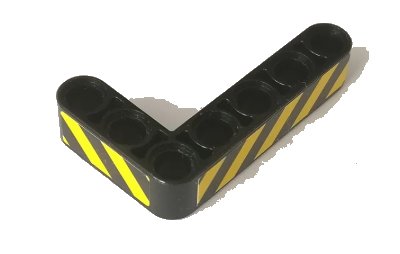 LEGO onderdeel Technic, Liftarm, Modified Bent Thick L-Shape 3 x 5 with Black and Yellow Danger Stripes Pattern Model Right Side (Stickers) - Set 42082 (32526pb018r)