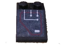 LEGO onderdeel Schuin 33 3 x 2 met Zilver Circuitry 2 Lijnen Recht, 1 Lijn Gebogen in Rood Contour Patroon (Sticker) - Set 7702 3298pb037