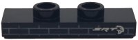 LEGO onderdeel Plate, Modified 1 x 3 with 2 Studs (Double Jumper) with Dark Silver Grille, Silver 'SRT' and Dodge Hellcat Logo Pattern 34103pb03