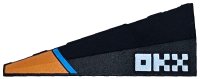 LEGO onderdeel Wedge 5 x 2 Right with Orange and Dark Azure Stripes and White 'OKX' Logo Pattern 3505pb01