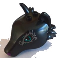 LEGO part Fox Head with Dark Turquoise Eyes, Silver Swirls and Purple Nose Pattern 35600pb02