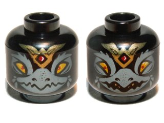 LEGO part Minifigure, Head Dual Sided Alien Chima Raven with Beak and Gold Crown, Wide Eyes / Narrow Eyes Pattern (Rawzom) (3626pb0890)