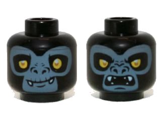 LEGO part Minifigure, Head Dual Sided Alien Chima Gorilla with Yellow Eyes, Fangs and Sand Blue Face, Closed Mouth / Open Mouth Pattern (Gorzan) (3626pb0970)