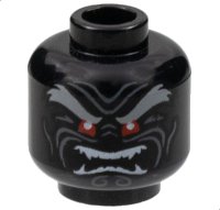LEGO onderdeel Minifigure, Head Light Bluish Gray Bushy Eyebrows, Red Eyes, Dark Bluish Gray Wrinkles, Furrowed Brow, Angry Open Mouth with White Sharp Teeth Parted Pattern - Hollow Stud 3626pb2296