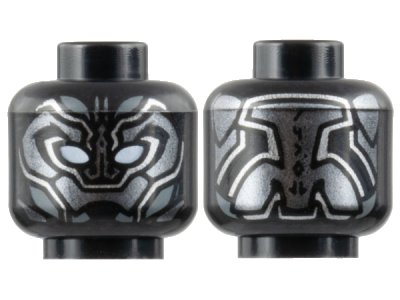 LEGO part Minifigure, Head Mask with White Eyes, Pearl Dark Gray, Silver, and Light Bluish Gray Armor and Trim Lines Pattern - Hollow Stud (3626pb3132)