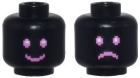 LEGO onderdeel Minifigure, Head Dual Sided Dark Pink and White Pixelated Eyes and Mouth, Happy Smile / Sad Frown Pattern - Vented Stud 3626pb3676