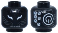 LEGO onderdeel Minifigure, Head Alien Robot with White Lightning Bolt Eyes, Dark Silver Circuitry, Power Button Logo and Number 0 Repeating on Back Pattern 3626pb3816