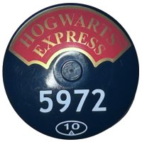 LEGO part Dish 4 x 4 Inverted (Radar) with Solid Stud with 'HOGWARTS EXPRESS' and '5972' and '10' in Circle Pattern 3960pb019