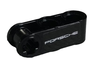 LEGO part Technic, Axle and Pin Connector Perpendicular 3L with 2 Pin Holes with 'PORSCHE' Pattern Model Right Side (Sticker) - Set 42096 (42003pb001R)