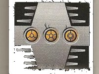 LEGO part Panel 1 x 4 x 3 - Hollow Studs with 3 Yellow Circles with Bionicle Code B on Silver Background Pattern (Sticker) - Set 8758 4215bpb62b