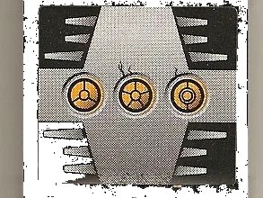 LEGO onderdeel Panel 1 x 4 x 3 - Hollow Studs with 3 Yellow Circles with Bionicle Code B on Silver Background Pattern (Sticker) - Set 8758 (4215bpb62b)