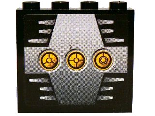 LEGO onderdeel Panel 1 x 4 x 3 - Hollow Studs with 3 Yellow Circles with Bionicle Code D on Silver Background Pattern (Sticker) - Set 8758 (4215bpb62d)