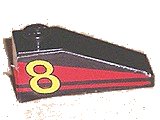 LEGO onderdeel Slope 33 3 x 1 with Yellow Number 8 on Red Stripes Pattern Model Right Side (Sticker) - Set 8818 4286pb006