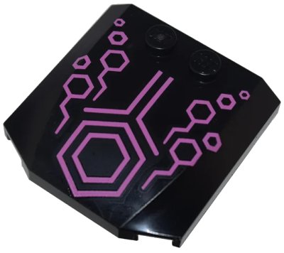 LEGO part Wedge 4 x 4 x 2/3 Triple Curved with Dark Pink Lines and Hexagons Pattern (45677pb155)