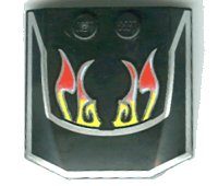 LEGO part Wedge 4 x 4 x 2/3 Triple Curved with Windshield and Flame Pattern 45677px2
