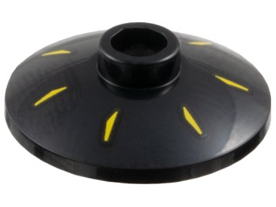 LEGO part Dish 2 x 2 Inverted (Radar) with 7 Yellow Radial Marks Pattern (4740pb033)