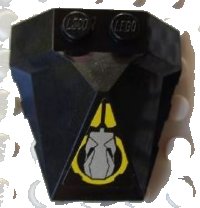 LEGO part Wedge 4 x 4 x 1 1/3 Pyramid Center with Yellow Circle and Silver Robot Head Facing Back Pattern (Sticker) - Set 8105 47757pb15