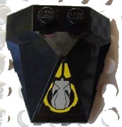 LEGO part Wedge 4 x 4 x 1 1/3 Pyramid Center with Yellow Circle and Silver Robot Head Facing Back Pattern (Sticker) - Set 8105 (47757pb15)