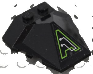 LEGO part Wedge 4 x 4 x 1 1/3 Pyramid Center with Lime and Silver Exo-Force Circuitry Pattern Model Left Side (Sticker) - Sets 7709 / 7713 (47757pb20l)