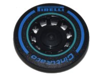 LEGO onderdeel Wheel Cover 10 Spoke Recessed with Blue 'PIRELLI' and 'Cinturato' Logo, Dark Turquoise Circle Pattern 49098pb02