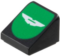LEGO part Slope 30 1 x 1 x 2/3 with White Aston Martin Logo on Green Background Pattern 54200pb129