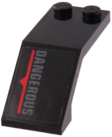 LEGO part Windscreen 5 x 2 x 1 2/3 with Dark Bluish Gray 'DANGEROUS', Red Line and Triangle Pattern Model Left Side (Sticker) - Set 70917 (6070pb028L)