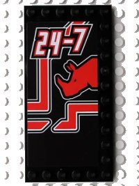 LEGO onderdeel Tile, Modified 6 x 12 with Studs on Edges with White '24-7' and Red Rhino Head Pattern Model Left Side (Sticker) - Set 8285 6178pb003L