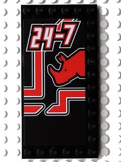 LEGO onderdeel Tile, Modified 6 x 12 with Studs on Edges with White '24-7' and Red Rhino Head Pattern Model Left Side (Sticker) - Set 8285 (6178pb003L)