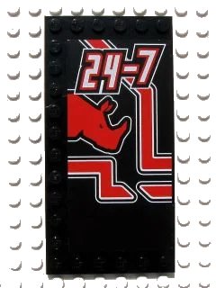 LEGO onderdeel Tile, Modified 6 x 12 with Studs on Edges with White '24-7' and Red Rhino Head Pattern Model Right (Sticker) - Set 8285 (6178pb003R)